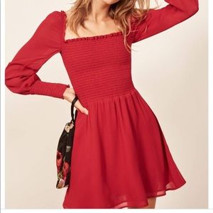Cherry red reformation square neck dress